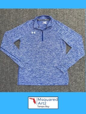 Under Armour HeatGear Men's Small Blue Heather Loose Fit Quarter Zip Pullover